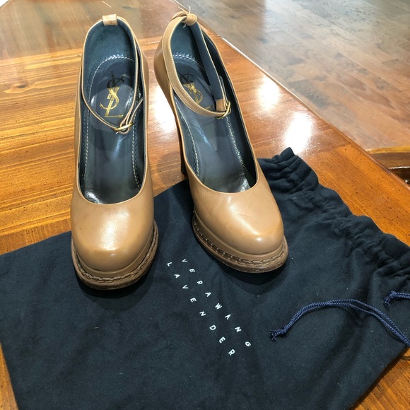 Yves Saint Laurent Brown Leather Heels w/ Strap - Picture 9 of 16